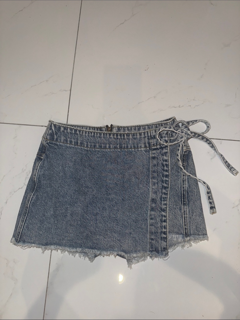 Altar'd State Light Blue Denim Wrap Skort with Tie